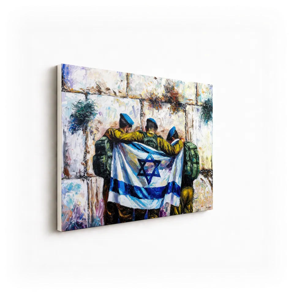 Am Yisrael Chai, angled view showing the canvas edge